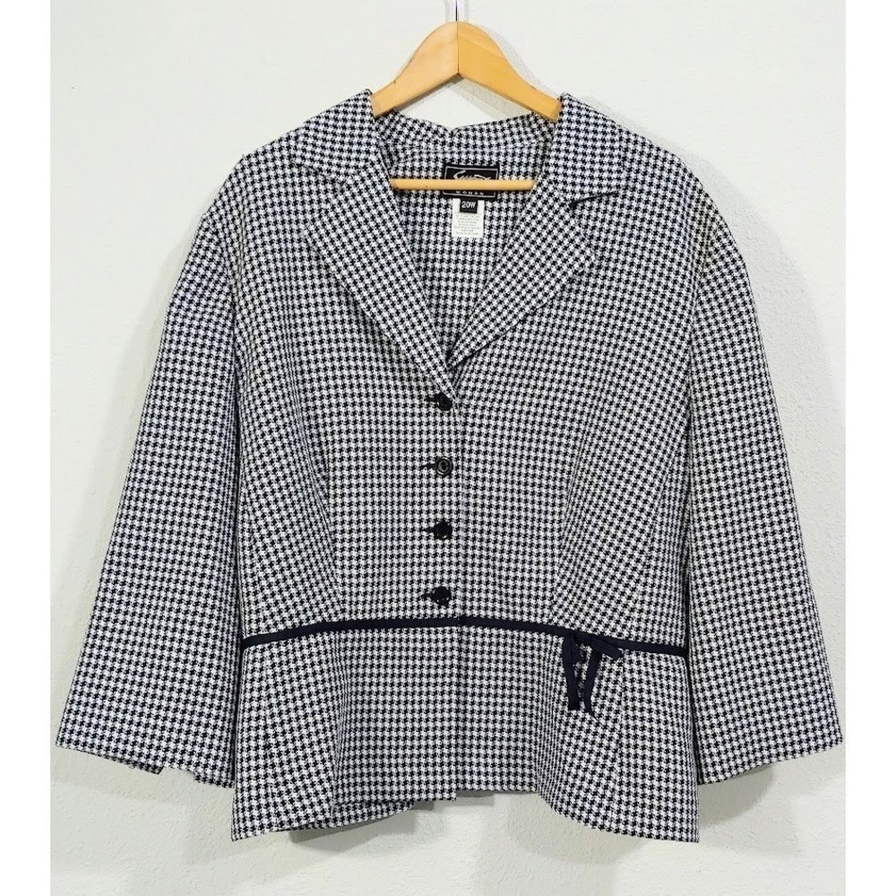 Sweet Suit Woman Blazer Cropped Jacket 3/4 Sleeve Houndstooth Career 20W